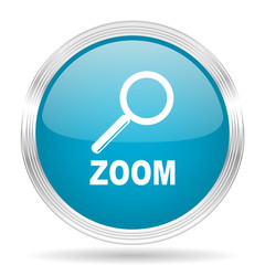 zoom blue glossy metallic circle modern web icon on white background