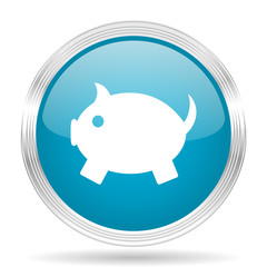 piggy bank blue glossy metallic circle modern web icon on white background