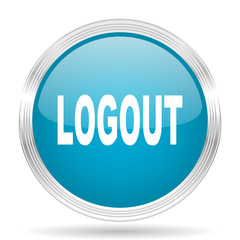 logout blue glossy metallic circle modern web icon on white background