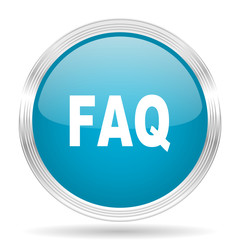 faq blue glossy metallic circle modern web icon on white background