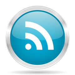 rss blue glossy metallic circle modern web icon on white background