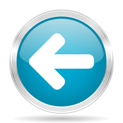 left arrow blue glossy metallic circle modern web icon on white background