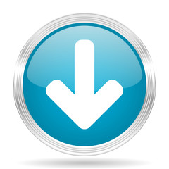 download arrow blue glossy metallic circle modern web icon on white background
