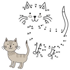 Connect the dots to draw the cute cat and color it