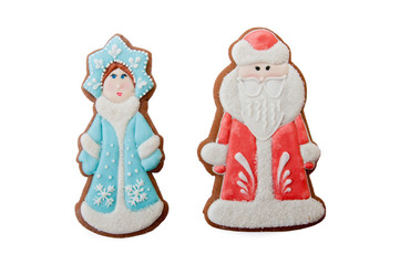 Christmas characters cookies Ded Moroz Father Frost, Snegurochka Snow Maiden