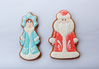 Christmas characters cookies Ded Moroz Father Frost, Snegurochka Snow Maiden