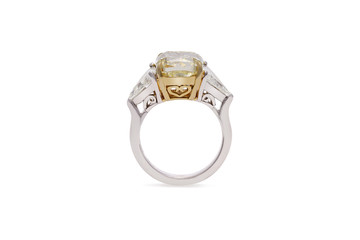 Gorgeous Radiant Cut Yellow Diamond Ring with Trillion Side Stones
