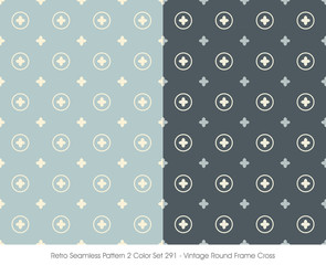 Retro Seamless Pattern 2 Color Set_291 Vintage Round Frame Cross