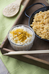 Different rice dishes (paella with vegetables, tomato and rice p