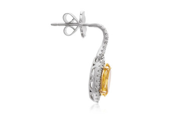 Gorgeous Yellow Marquise Diamond Earrings with White Diamond Side Stones