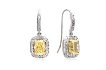 Gorgeous Yellow Radiant Diamond Earrings with White Diamond Halos