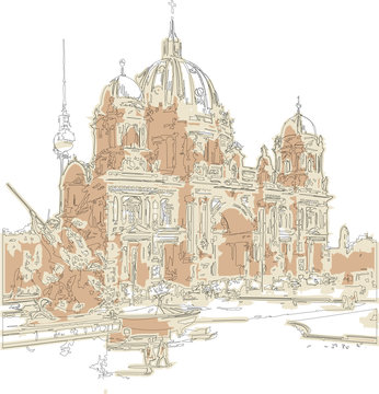 recommend clip art: Illustration of berlin landmark - berlin cathedral, sketch, drawing