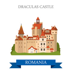 Drakula's Castle Romania Europe flat vector attraction landmark
