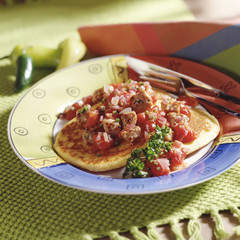 Pancakes with spicy sausage