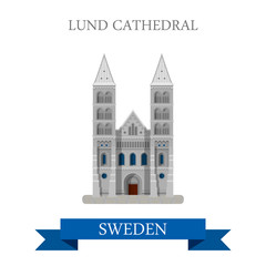 Lund Cathedral Sweden flat vector attraction sight landmark