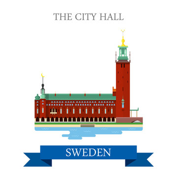 City Hall Stockholm Sweden flat vector attraction sight landmark