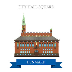 Fototapeta premium City Hall Square Copenhagen Denmark flat vector attraction sight