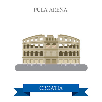 Pula Arena Croatia flat vector attraction sight landmark