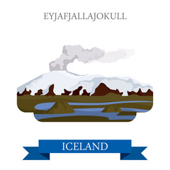 Eyjafjallajokull volcano Iceland flat vector attraction sight