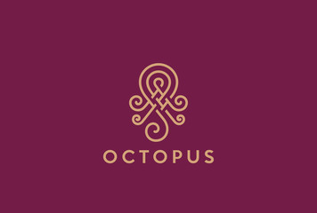 Elegant Octopus Logo Linear style. Fashion Jewelry Seafood icon © Sentavio