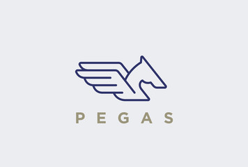 Pegasus Horse Logo design Linear style. Outline Luxury Logotype