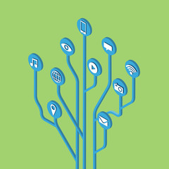 Digital tree social media communication service icon flat vector