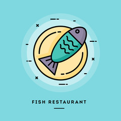 Fish restaurant, flat design thin line banner