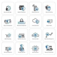 Flat Design Protection and Security Icons Set.