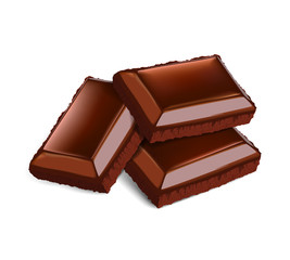 Three chocolate pieces isolated