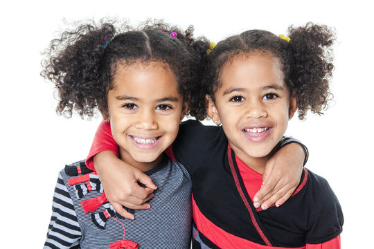 Twin Adorable African Little Girl With Beautiful Hairstyle 