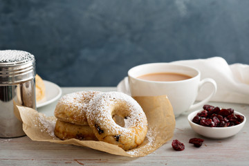 Vanilla baked donuts with dried cranberries