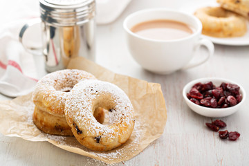 Vanilla baked donuts with dried cranberries