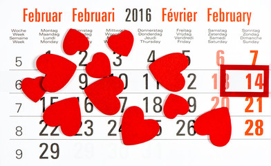 Calendar with red mark on 14 February
