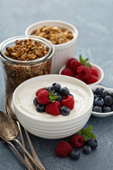 Natural yogurt in a bowl with berries
