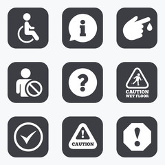 Attention notification icons. Information signs.