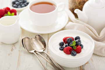 Natural yogurt in a bowl with berries