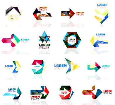 Logo set, abstract geometric business icons, paper style with glossy elements