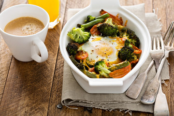 Baked vegetables with an egg on top