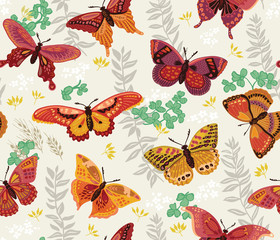 Seamless pattern with butterfly and flowers