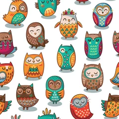Fotobehang Seamless pattern with tribal owls © penguin_house