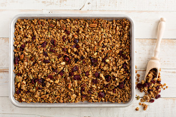 Homemade roasted granola food background