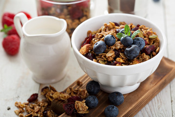 Homemade granola with berries for breakfast