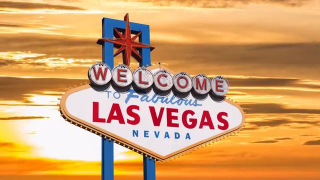 Welcome to fabulous Las Vegas sign with sunset sky time lapse.