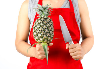 Green pineapple ready to cutting