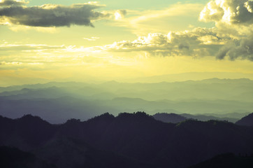 Layers of mountain and haze in the valleys is view beautiful
