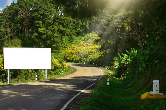 A Blank Advertising Billboard Immersed In A Road Side And Nature