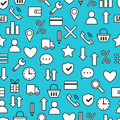 Seamless pattern with icons of e-Commerce, shopping symbols 