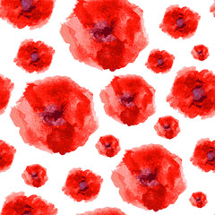 Poppy flower, watercolor illustration, seamless vector pattern.