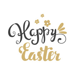Happy Easter card. Easter hand lettering. Hand calligraphy on a background of flowers.