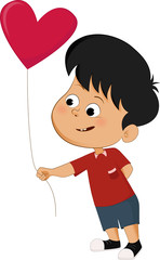 Boy holding heart-shaped balloons. Vector and illustration
